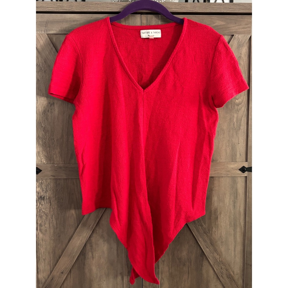 Madewell Texture & Thread Red V-Neck Tie Front Short Sleeve Top Size S